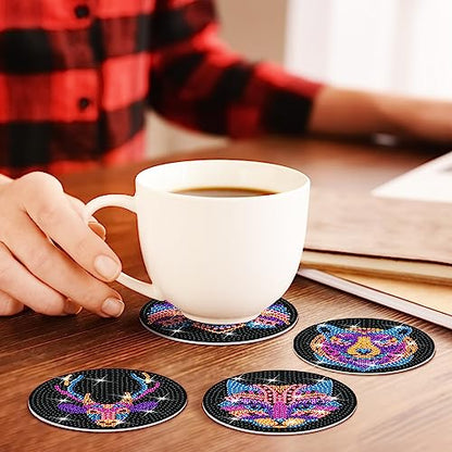 Diy 8pcs/set Animal  Diamond Painting Coasters with Holder
