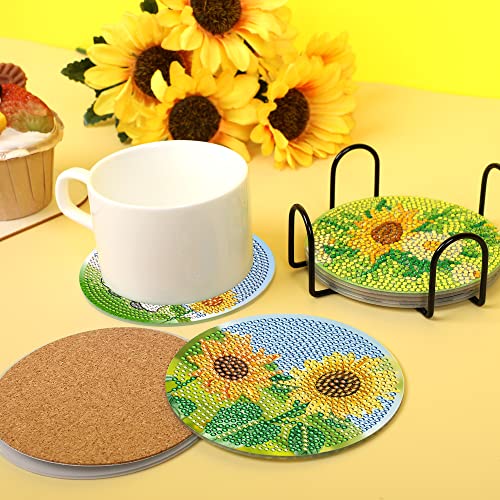 Diy 8pcs/set Flower  Diamond Painting Coasters with Holder