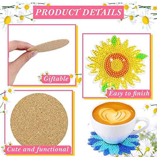 Diy 12pcs/set Flower  Diamond Painting Coasters with Holder