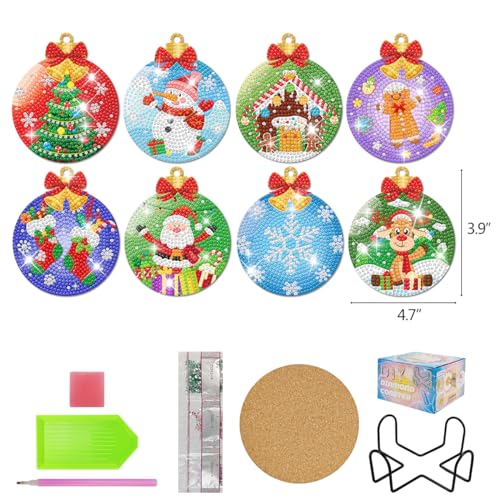 Diy 8pcs/set Pumpkin Christmas  Diamond Painting Coasters with Holder