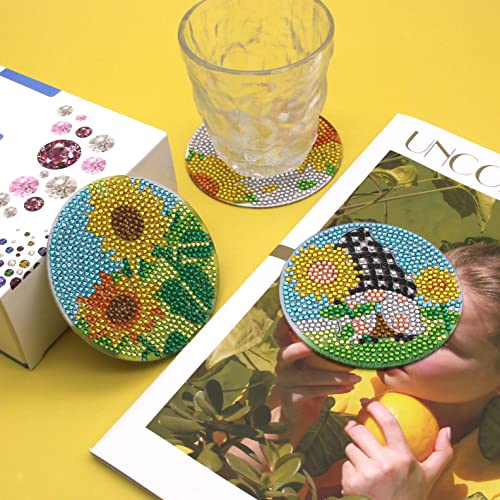 Diy 8pcs/set Flower  Diamond Painting Coasters with Holder