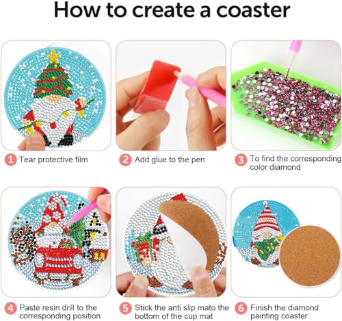 Diy 8pcs/set Christmas  Diamond Painting Coasters with Holder