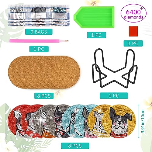 Diy 8pcs/set Dog  Diamond Painting Coasters with Holder