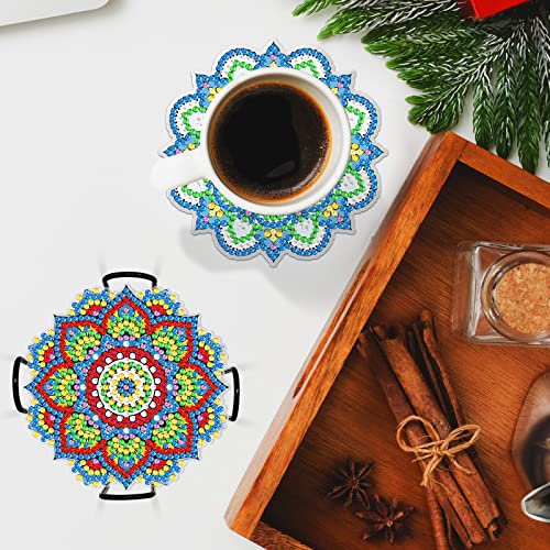 Diy 8pcs/set Mandala  Diamond Painting Coasters with Holder