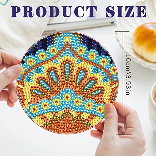 Diy 8pcs/set Mandala Flower  Diamond Painting Coasters with Holder