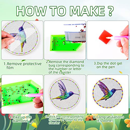 Diy 10pcs/set Bird  Diamond Painting Coasters with Holder