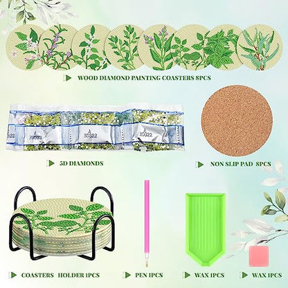 Diy 8pcs/set  Diamond Painting Coasters with Holder