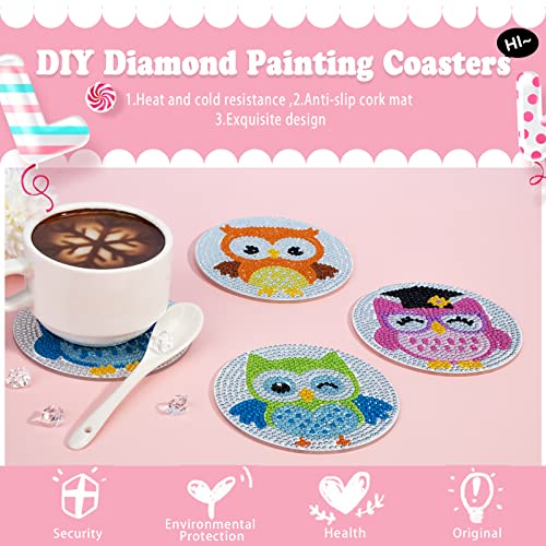 Diy 6pcs/set Owl  Diamond Painting Coasters with Holder