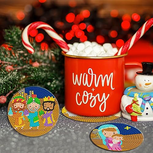 Diy 8pcs/set Christmas  Diamond Painting Coasters with Holder