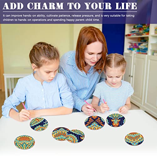 Diy 8pcs/set Mandala Flower  Diamond Painting Coasters with Holder