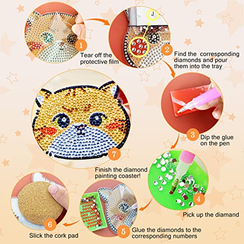 Diy 8pcs/set Cat  Diamond Painting Coasters with Holder