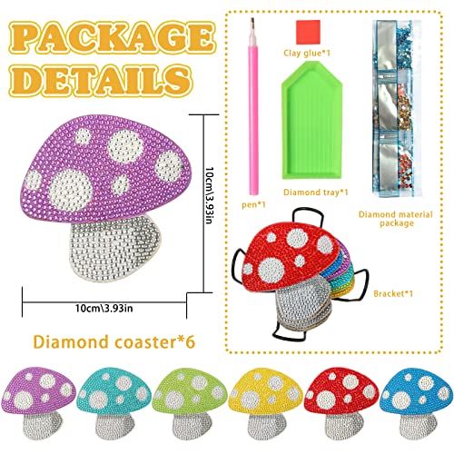 Diy 6pcs/set Mushroom Cartoon  Diamond Painting Coasters with Holder