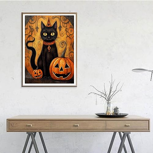 Pumpkin Black Midnight Cat Halloween | Diamond Painting