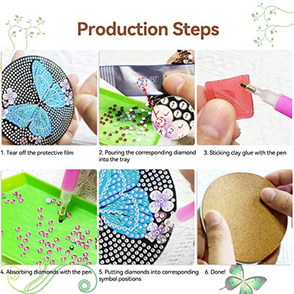 Diy 6pcs/set Butterfly  Diamond Painting Coasters with Holder