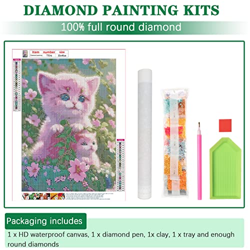 Pink Cat Flower | Diamond Painting