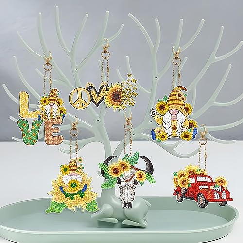 Diy 6pcs/set Flower     Cow Butterfly  Diamond Painting Keychain