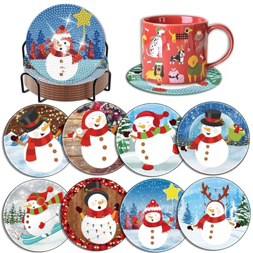 Diy 8pcs/set Christmas  Diamond Painting Coasters with Holder