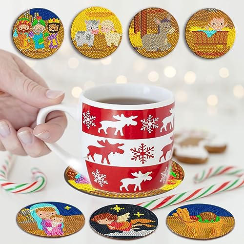 Diy 8pcs/set Christmas  Diamond Painting Coasters with Holder