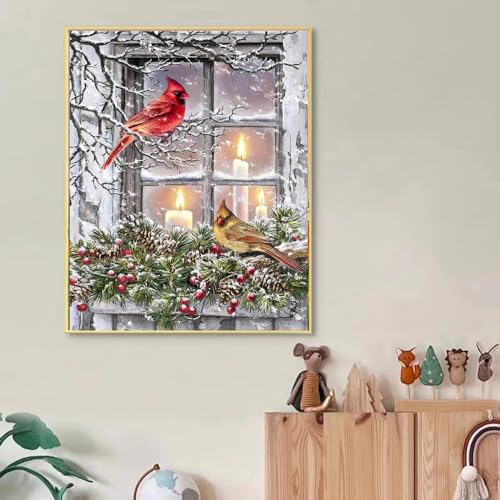 Snow Red Cardinal Bird Christmas | Diamond Painting