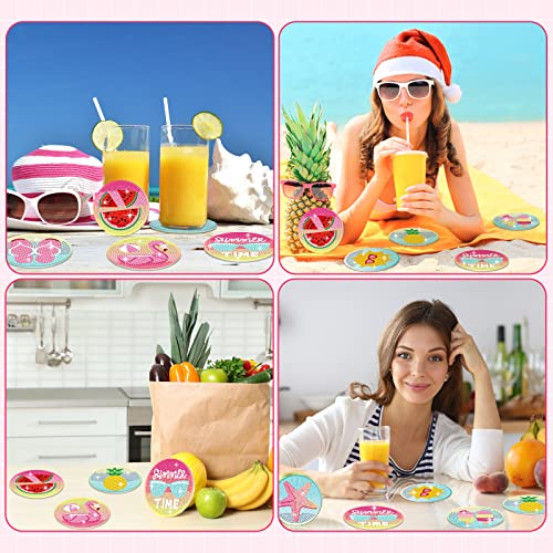 Diy 8pcs/set Summer  Diamond Painting Coasters with Holder