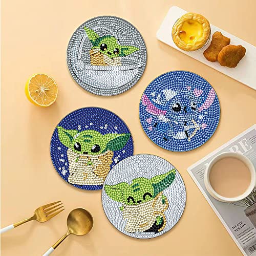 Diy 6pcs/set Cartoon  Diamond Painting Coasters with Holder