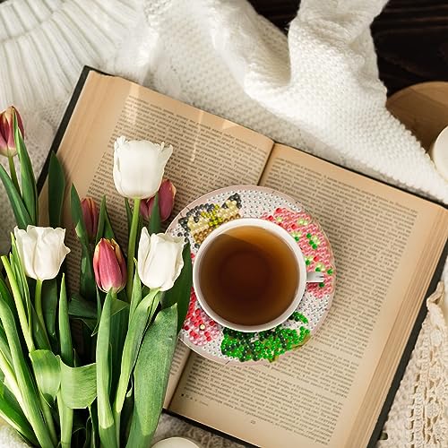 Diy 8pcs/set Flower  Diamond Painting Coasters with Holder