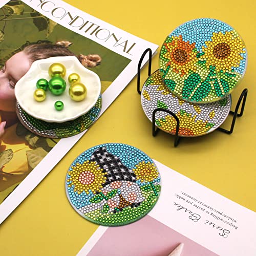 Diy 8pcs/set Flower  Diamond Painting Coasters with Holder