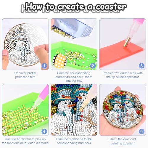 Diy 8pcs/set Christmas  Diamond Painting Coasters with Holder