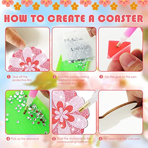 Diy 10pcs/set Flower  Diamond Painting Coasters with Holder