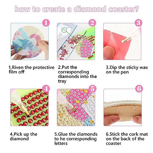 Diy 8Pcs  Diamond Painting Coasters with Holder