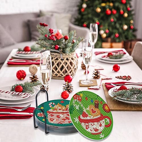 Diy 8pcs/set Christmas  Diamond Painting Coasters with Holder