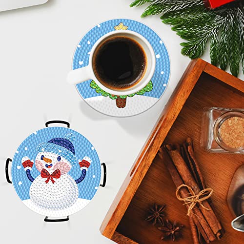 Diy 8pcs/set Christmas  Diamond Painting Coasters with Holder