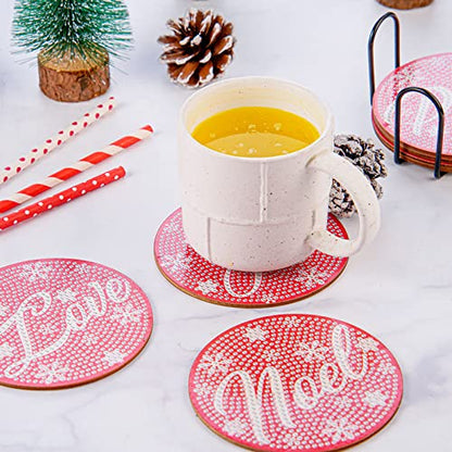 Diy 8pcs/set Christmas  Diamond Painting Coasters with Holder