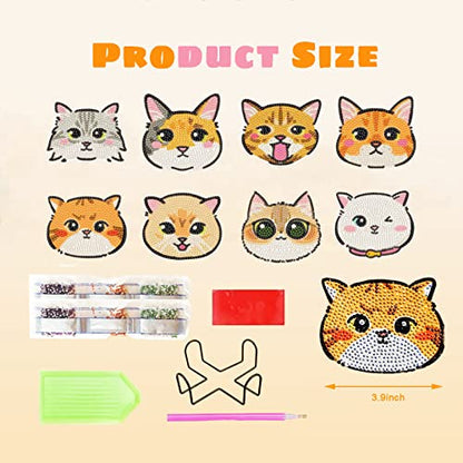 Diy 8pcs/set Cat  Diamond Painting Coasters with Holder