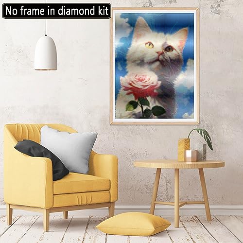 Cat And Pink Flower | Diamond Painting