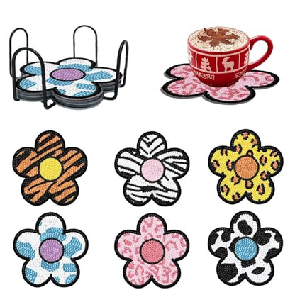 Diy 6pcs/set Animal Christmas  Diamond Painting Coasters with Holder