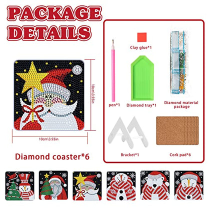 Diy 6pcs/set Gnome Christmas  Diamond Painting Coasters with Holder