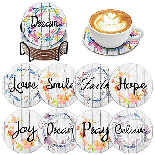 Diy 8pcs/set  Diamond Painting Coasters with Holder