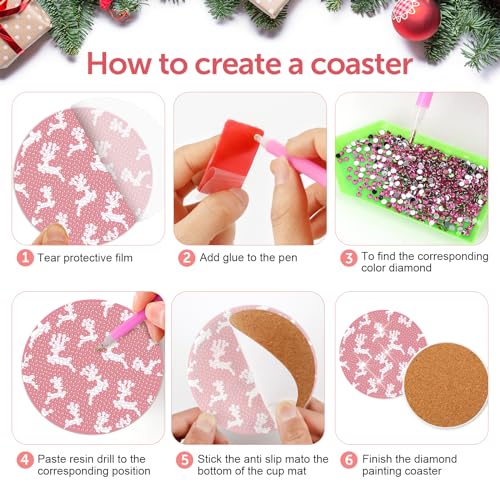 Diy 8pcs/set Christmas  Diamond Painting Coasters with Holder