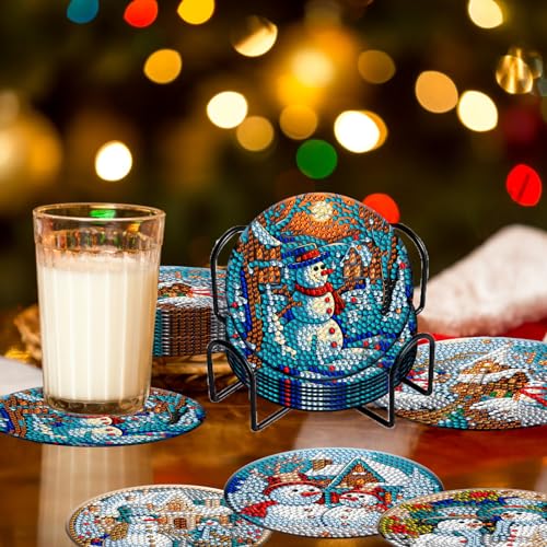 Diy 8pcs/set Christmas  Diamond Painting Coasters with Holder