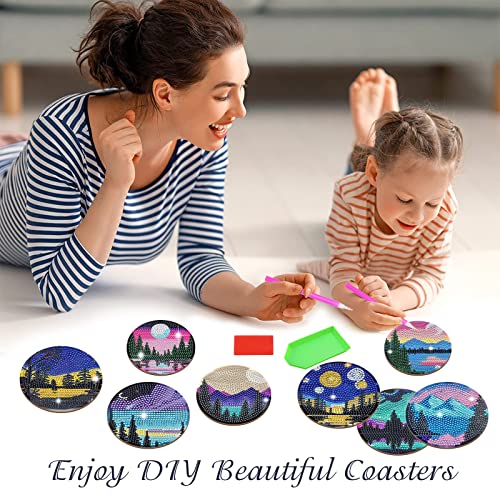 Diy 8pcs/set  Diamond Painting Coasters with Holder