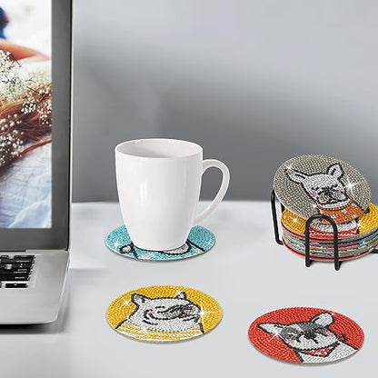 Diy 8pcs/set Dog  Diamond Painting Coasters with Holder