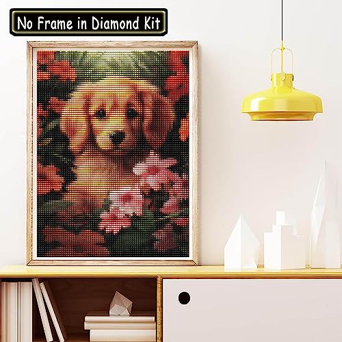 Golden Retriever Dog And Flower | Diamond Painting