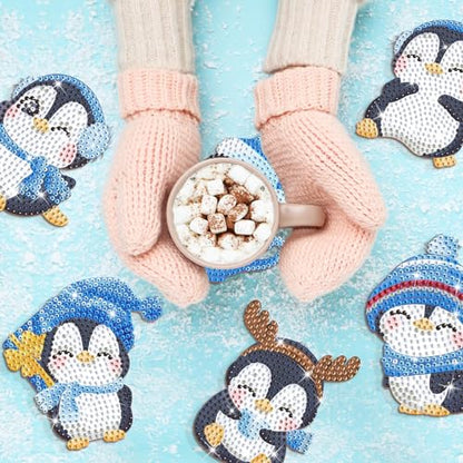 Diy 10pcs/set Penguin  Diamond Painting Coasters with Holder
