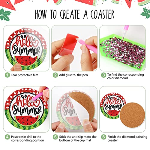 Diy 8pcs/set Summer Watermelon  Diamond Painting Coasters with Holder