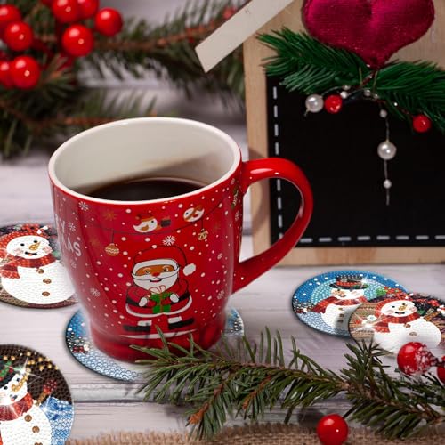 Diy 8pcs/set Christmas  Diamond Painting Coasters with Holder