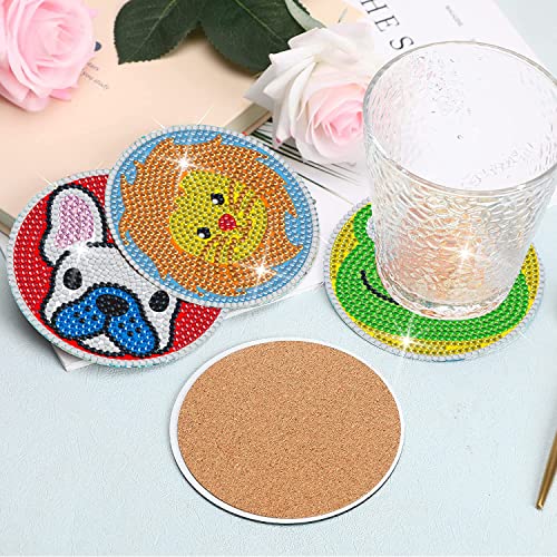 Diy 6pcs/set Animal  Diamond Painting Coasters with Holder