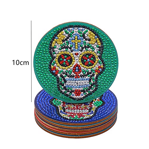 Diy 6pcs/set Skull Flower  Diamond Painting Coasters with Holder