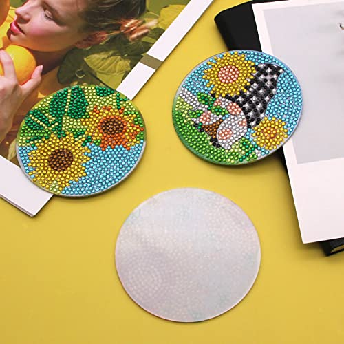 Diy 8pcs/set Flower  Diamond Painting Coasters with Holder