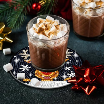 Diy 8pcs/set Christmas  Diamond Painting Coasters with Holder